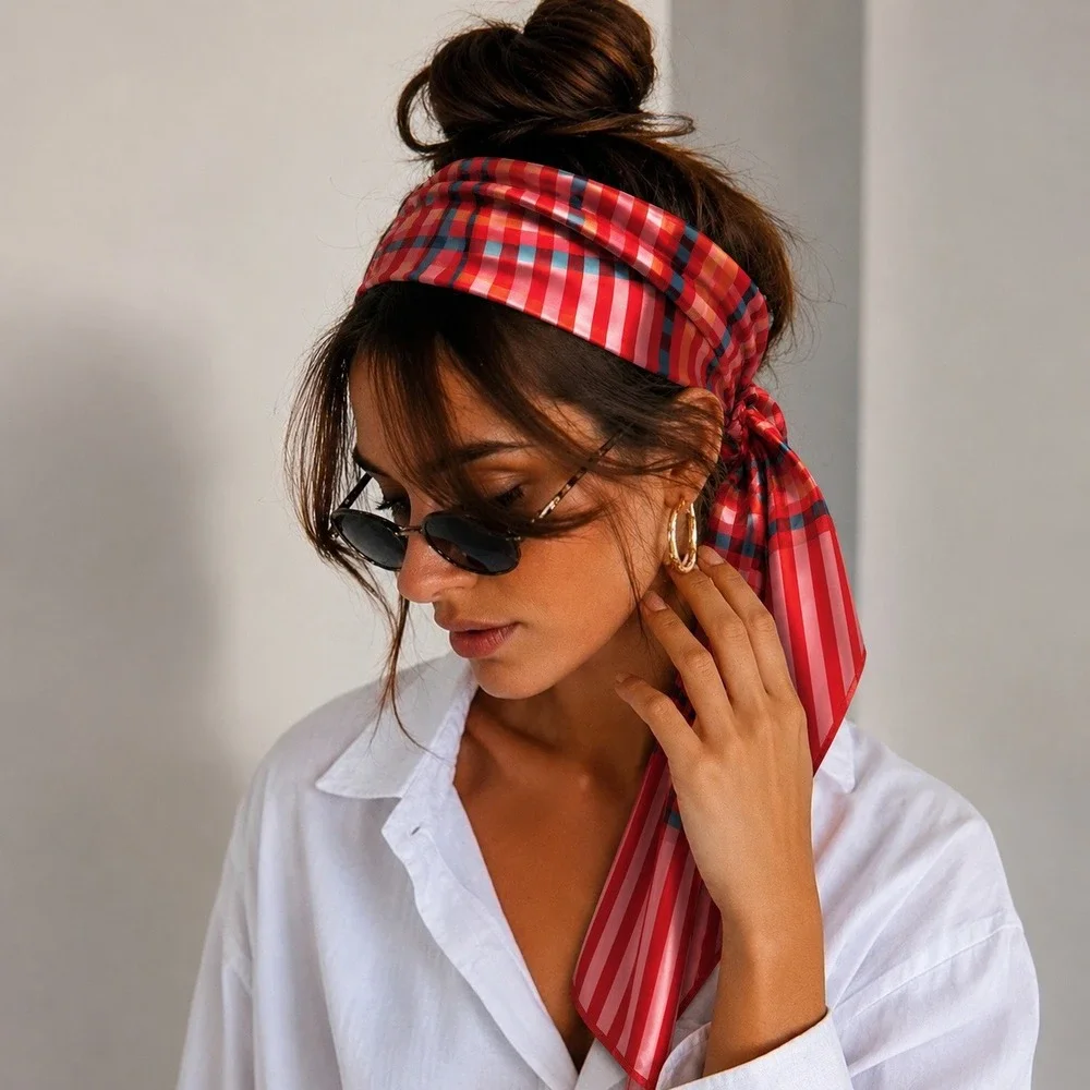 Plaid Striped Scarf Womens Pink Red‎ Rectangular Classic Preppy Chic Versatile